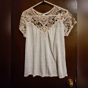 Ambra For Anthropologie Delicate Lace Yoke Short Sleeve Top